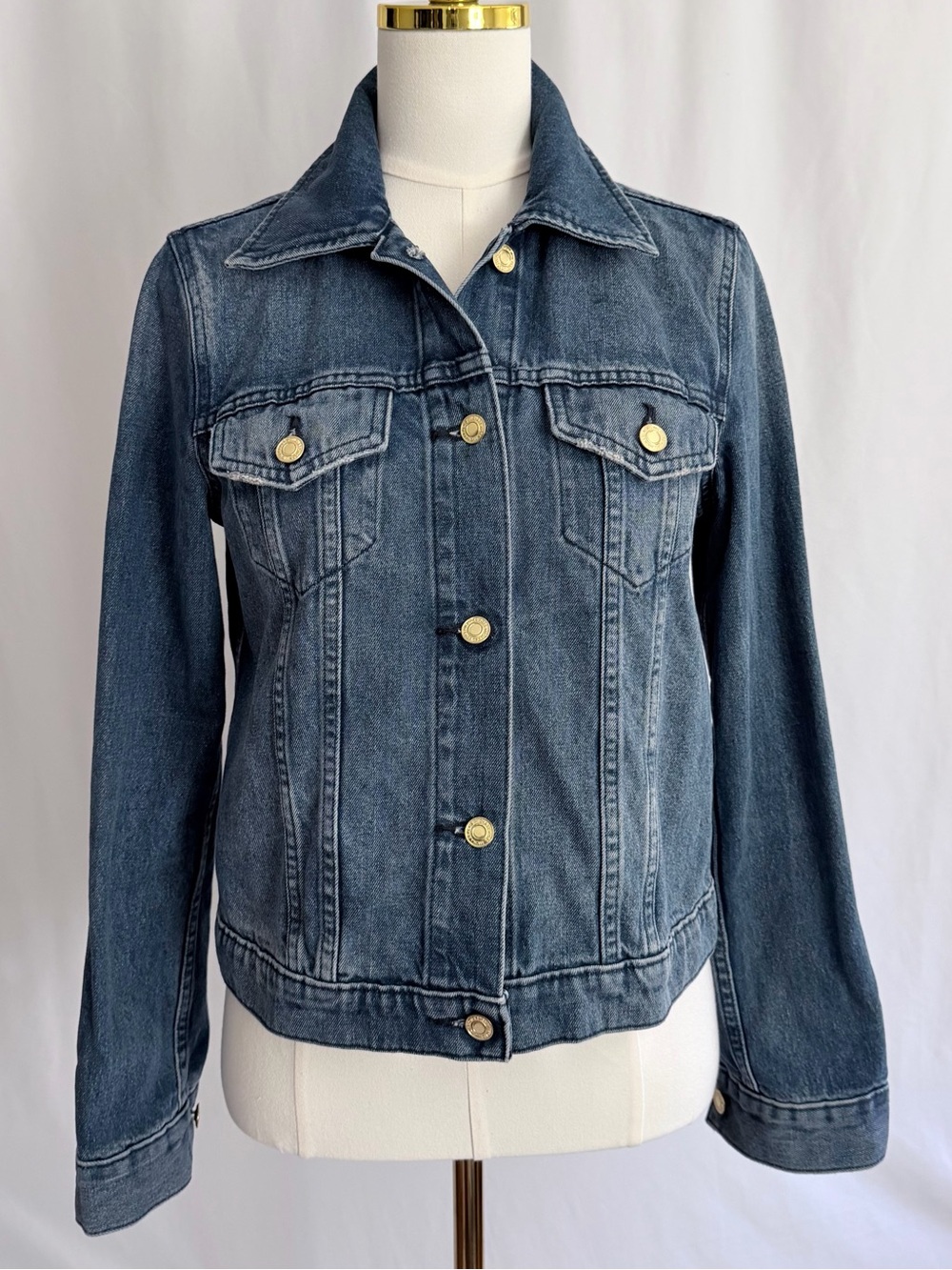 Michael Kors Medium Blue Denim Jacket Gold Buttons Size S Cropped Jean Jacket